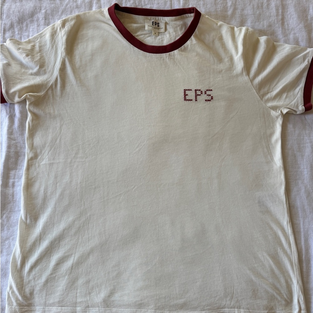 Sezane Cream and Red Short Sleeve Tee limited edition